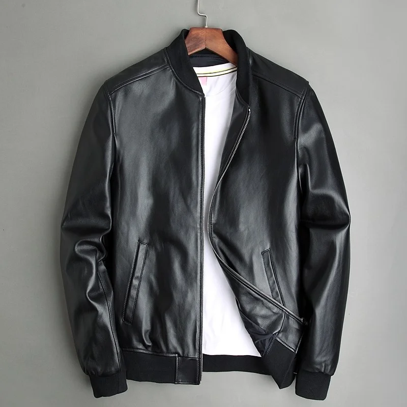 

Legitimate male leather , large size 5xl lambskin, slim, leather, bla , pilot