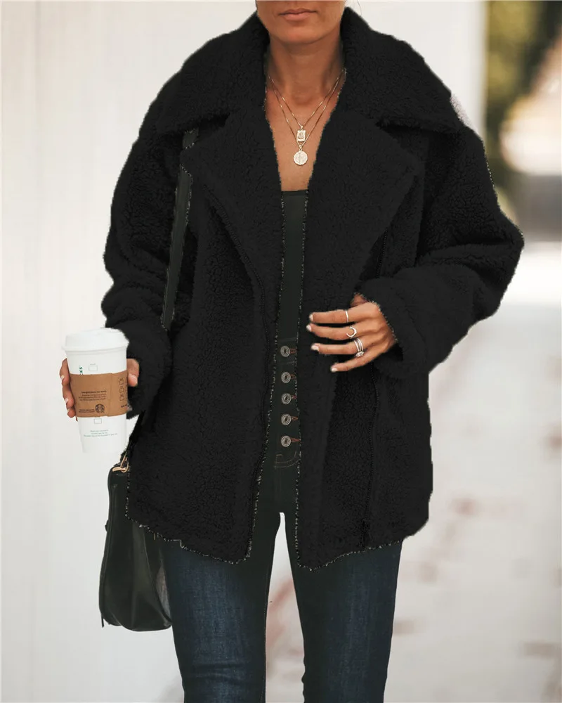 

Fannic 2020 зимнее модное женское пальто на молнии с длинным рукавом и отложным воротником