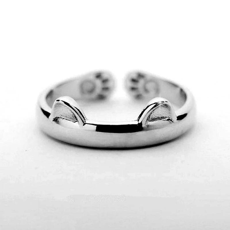 

Silver Color Cat Ear Finger Ring Open Design Cute Fashion Jewelry Ring For Women Young Girl Child Gift Adjustable Ring