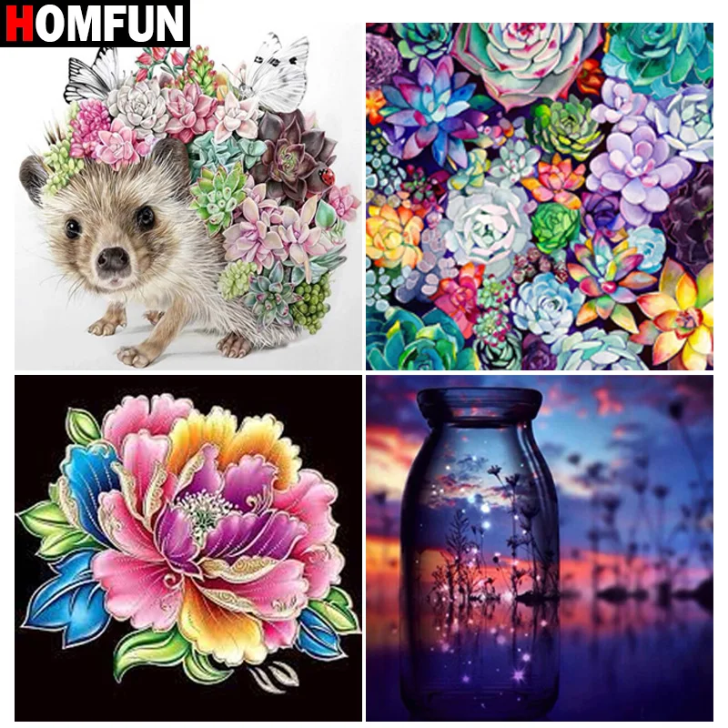 

HOMFUN 5D Diamond Embroidery Needlework Kit "Succulents Flowers Sunset" Diy Diamond Painting Cross Stitch Home Decoration Gift