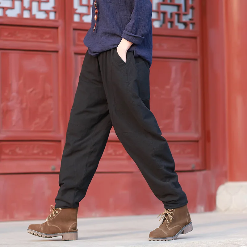 Runback толстые шаровары теплые штаны из хлопка женские брюки фонарики одноцветные