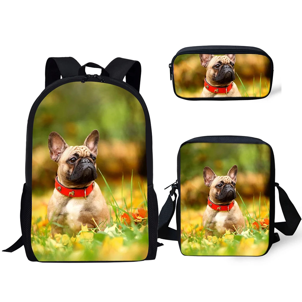 HaoYun Fashion Children Backpack Flower Bulldogs Pattern School Book Bags Kawaii Animal Design 3PC/Set Students School Bags