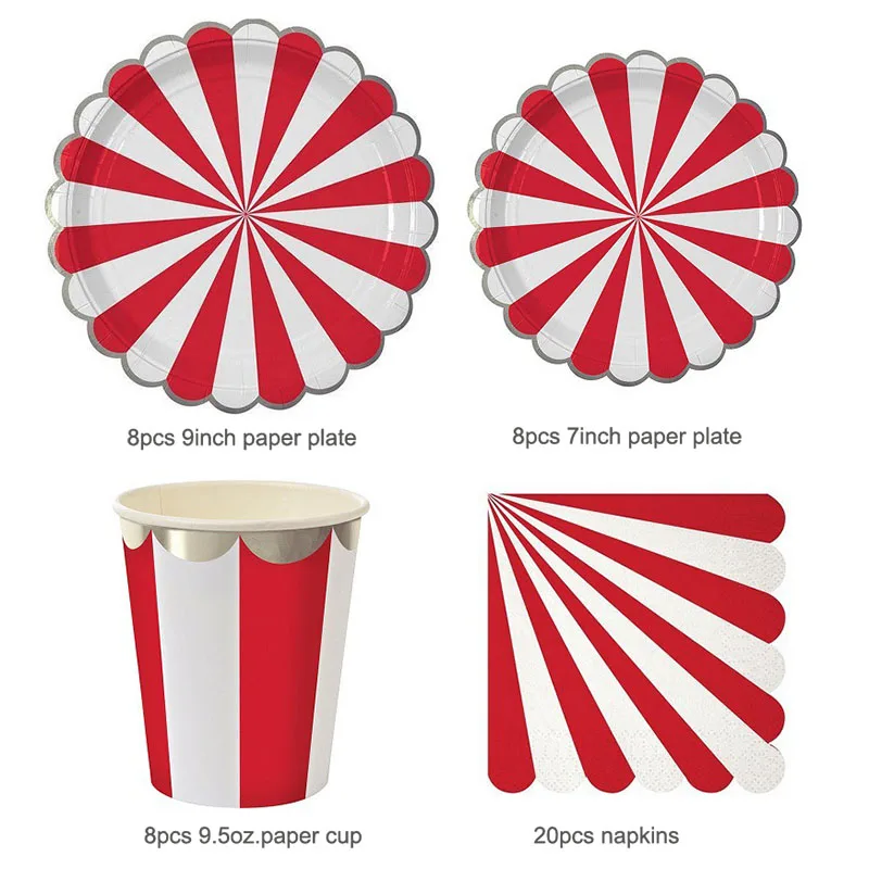 red striped set Красно-зеленая одноразовая посуда для рождественской вечеринки, чашки, тарелки и соломки, Рождественский Декор для дня рождения, вечерние принадлежности для детского душа - Цвет: red striped set