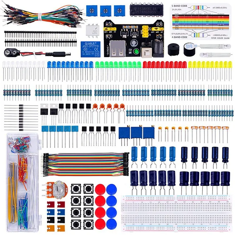 Electronic Component Kit with Resistor Transistor RGB Capacitor LED Buzzer Switch Potentiometer for Arduino Nano