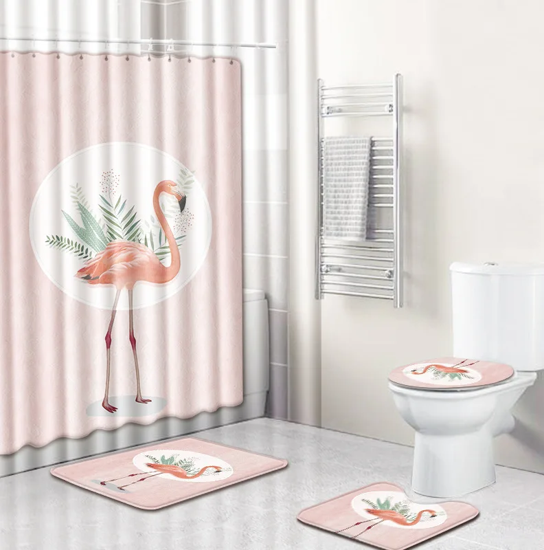 Zeegle 4pcs Bath Mat Set Anti Slip Toilet Pedestal Rug Foot Seat Cover Waterproof Bathroom Curtain | Дом и сад
