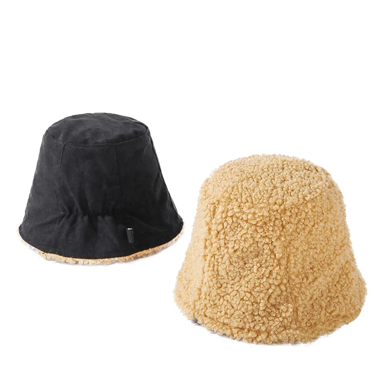 

Han edition double lambs wool hat female bucket thickening web celebrity fashion coltsfoot warm winter hat