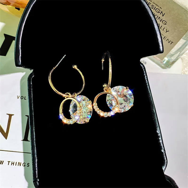 FYUAN Zircon Geometric Dangle Earrings for Women Bijoux Exquisite Small Circle Crystal Drop Statement Gifts | Украшения и