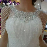 hot sale bride cape cover crystal beading wedding necklace accessories lace flowers choak shawl wedding cape for bride