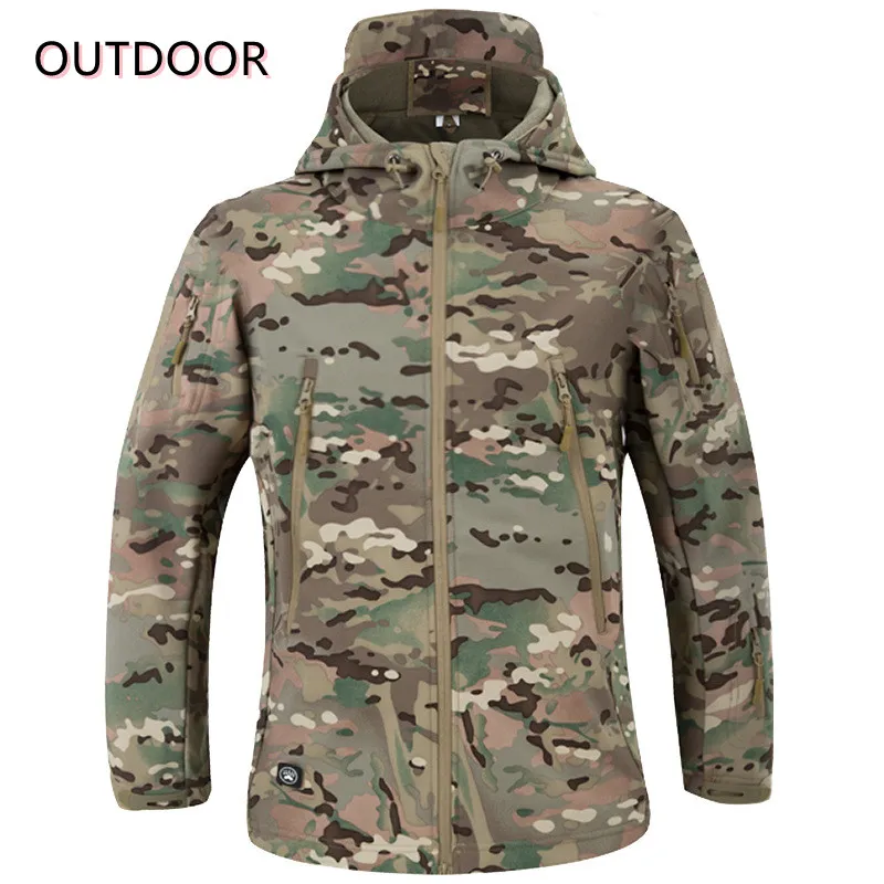 Уличная темно-синяя военная куртка с мягкой ракушкой, Мужская водонепроницаемая армейская тактическая куртка, пальто, Зимняя Теплая Флисов...