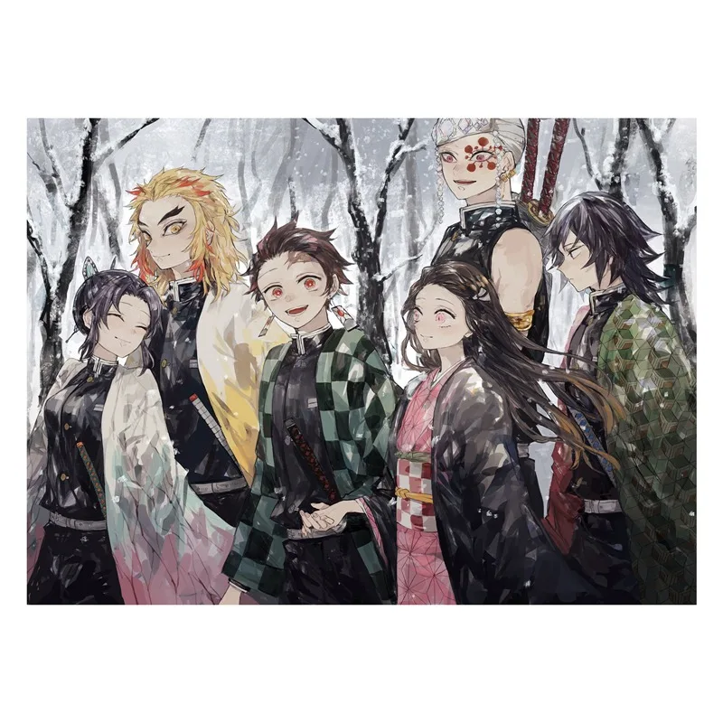 

29.7cm*42cm Japanese Anime Demon Slayer Fabric Cloth Poster Tanjirou Nezuko Kyoujurou Figure Posters Home Wall Door Decor