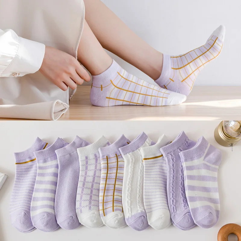 

2 пары носков женские осенние 2021 новые фиолетовые носки-лодочки хлопковые впитывающие пот, дезодорирующие, невидимые с заниженной талией