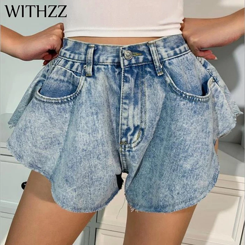 

WITHZZ Summer Jeans Women's Fashion Casual Loose Wide Leg Pants High Waist Denim Shorts