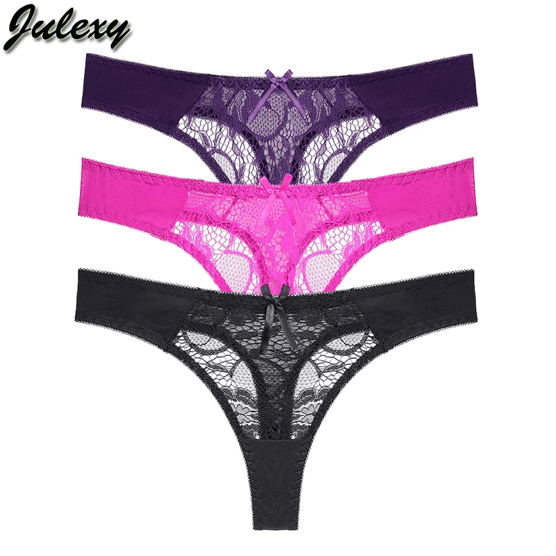 

Julexy transparent thongs Hollow out panties for women solid sexy lace underwear women lingerie S M L XL G string