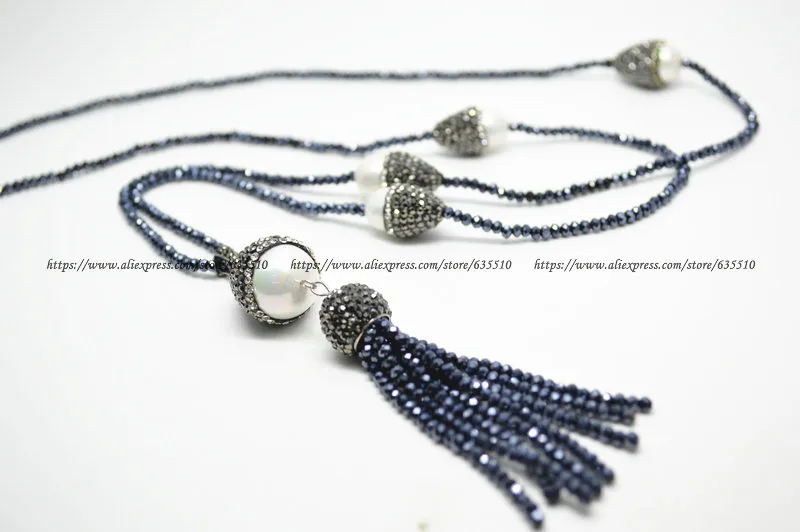 

Beautiful Glass Crystal Beads Tassel Shell Pendant Long Necklace Fashion Woman Jewelry 3pc per lot