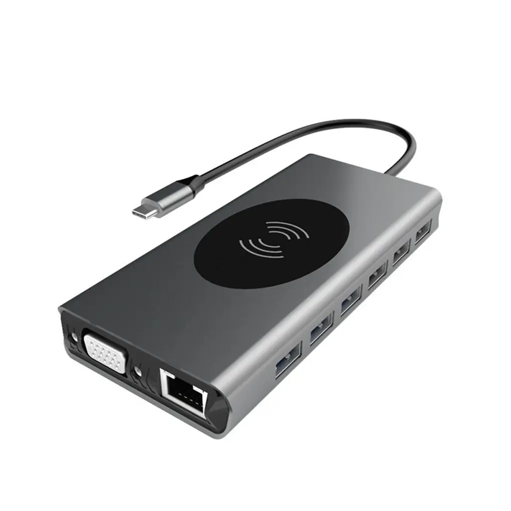USB концентратор 15/14/13 в 1 с разными портами и беспроводным зарядным устройством 4K