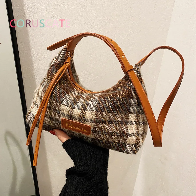 

New Women's Shoulder Bag Fashion Checkered Messenger Bag Luxury Designer Canvas Ladies Armpit Bag Simple Female's Shopping Bag
