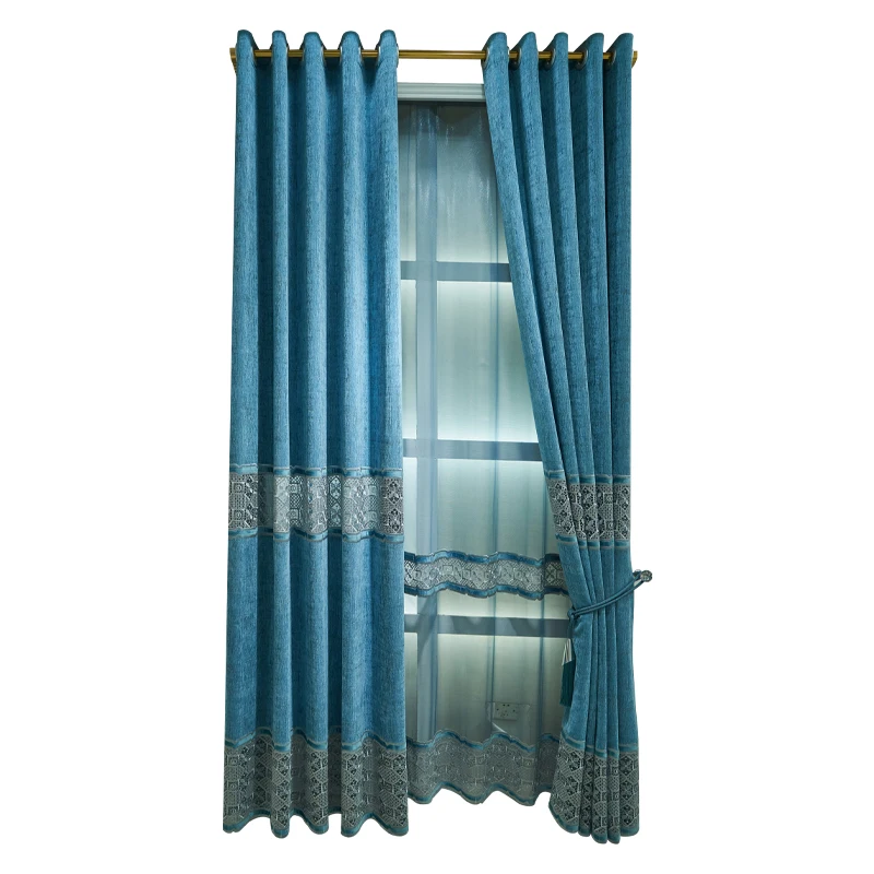 

European Style Water-soluble Hollow Curtain Chenille Thickened Shading Finished Custom Curtains for Living Dining Room Bedroom