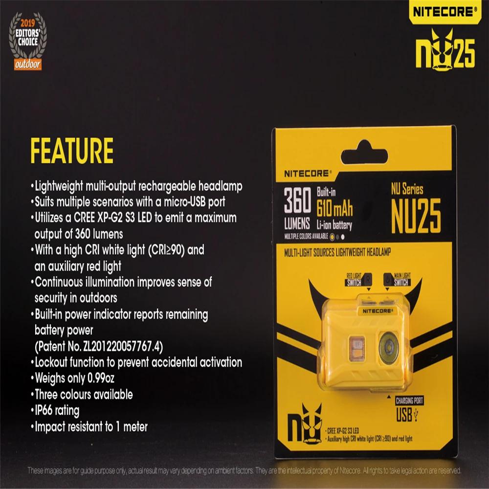 Original NITECORE NU25 Headlamp 360 lumen head light Red/White/High color outdoor Waterproof Flashlight | Лампы и освещение