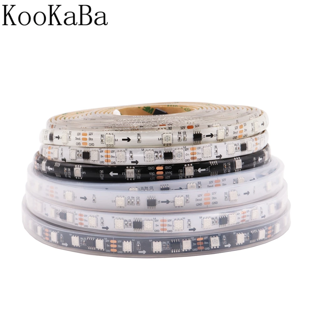 Программируемая Светодиодная лента WS2811 12 В постоянного тока 5050 светодиодов 30/48/60