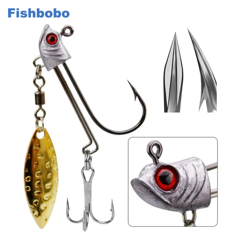 

Fishbobo 5pc Fishing Hooks 7g/10g/17g Jig Head Lead Fishing Tackle Bait Hook with Spoon Soft Bait Wom Lead Hook