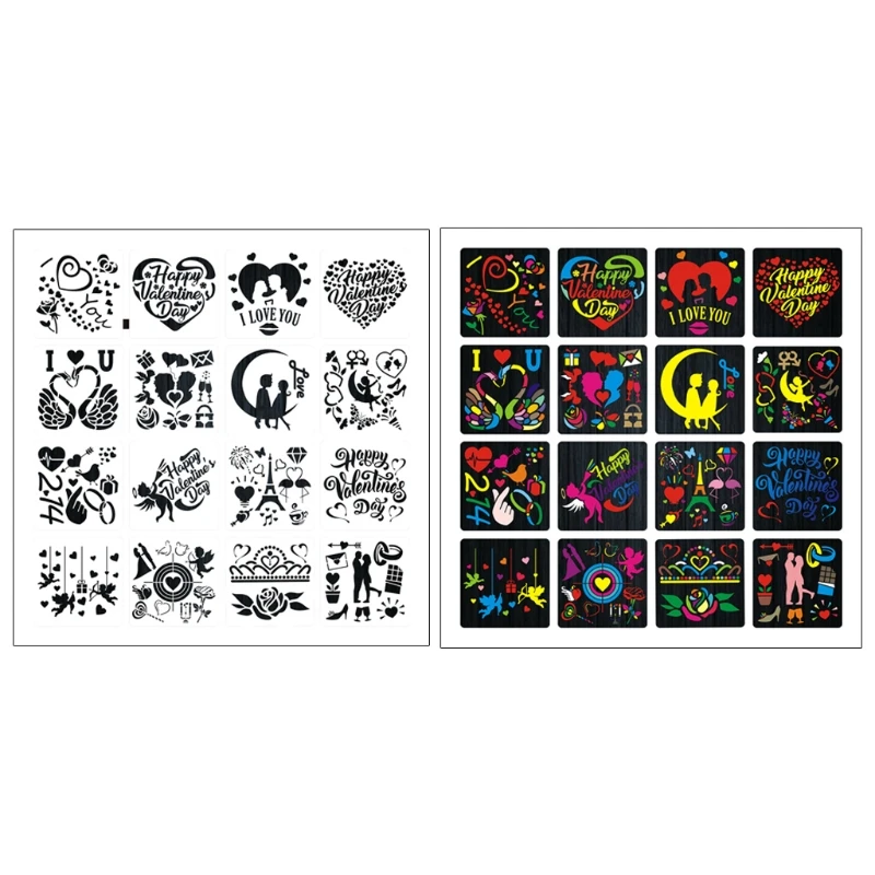 

16 Pack Valentine's Day Painting Drawing Stencils Templates Plastic DIY Crafts