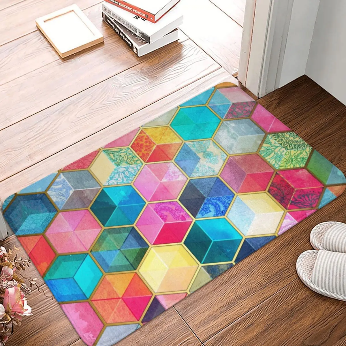 

Honeycomb Cubes Colorful Hexagon Doormat Carpet Mat Rug Polyester Non-Slip Floor Decor Bath Bathroom Kitchen Living Room 40*60