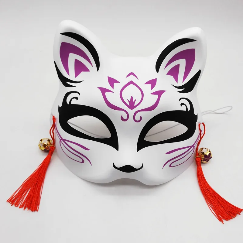 Маска на половину лица с изображением лисы и красной кошки аниме для мужчин