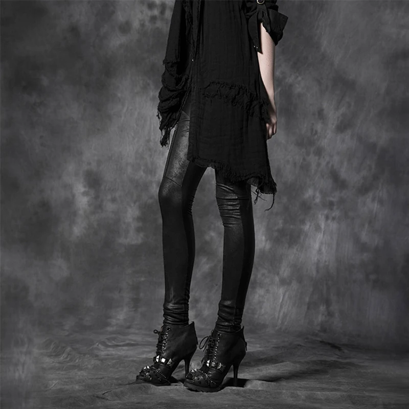PUNK RAVE Punk Rock Crack Grain Fabric Leather Pants Steampunk Gothic Black Women Stretch Tights Female Elastic Trousers Capris | Женская