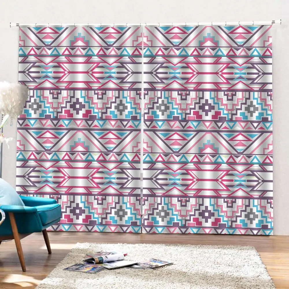 Геометрическое изображение занавески розовые полосатые богемные ретро