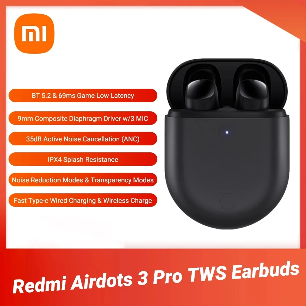 

Xiaomi Redmi Airdots 3 Pro 35dB умное шумоподавление Беспроводная зарядка Адаптивное шумоподавление 69 мс низкая задержка