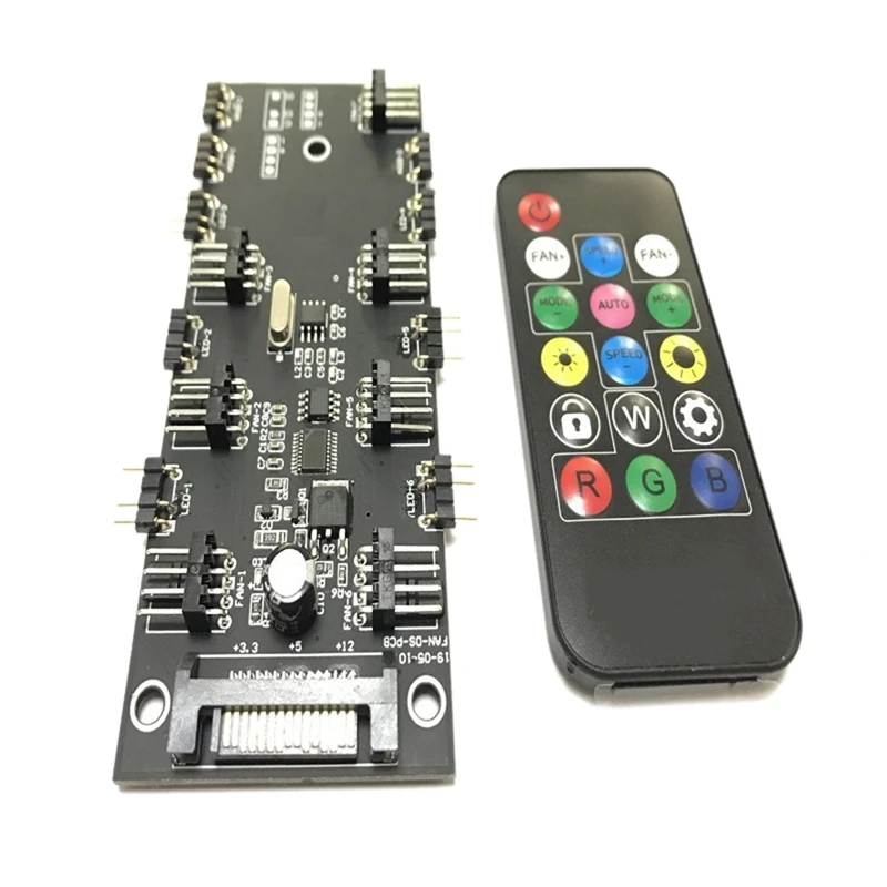 

Desktop Computer Chassis Fan 4PIN ARGB 5V 3-Pin 7 Bit 2 in 1 Hub Controller with Remote Control