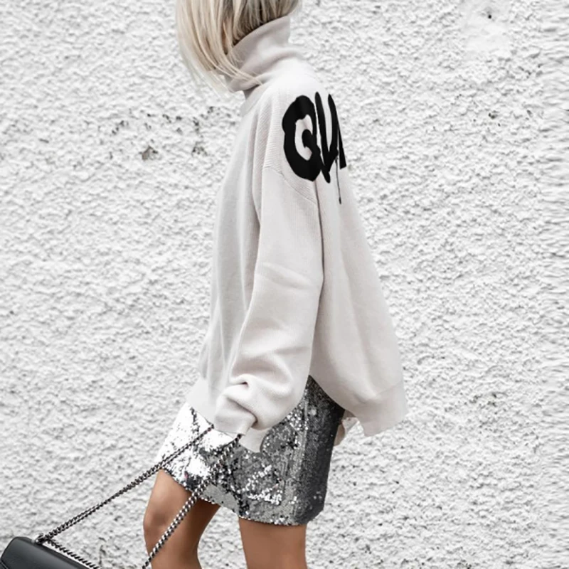 

Women Casual Turtleneck Queen Printed Sweatshirt Autumn Long Sleeve Oversize Pullover Tops Streetwear Fashion Side Split Hoodies