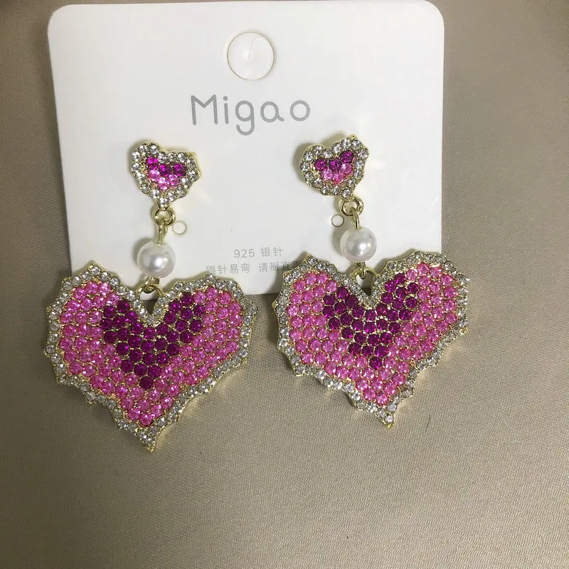 

Bilincolor Fashion Big Pink Heart Drop Earring for Women