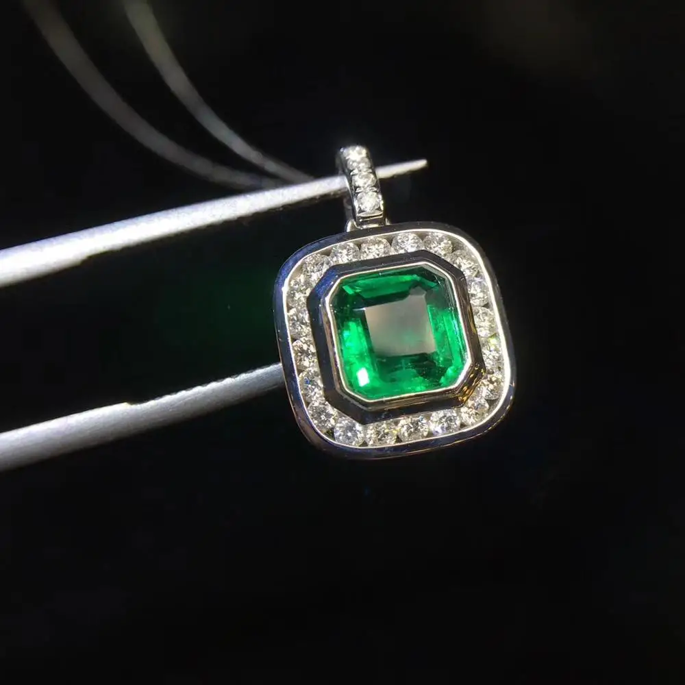 Женское Ожерелье из чистого золота 18 К с натуральным 100% зеленым изумрудом |