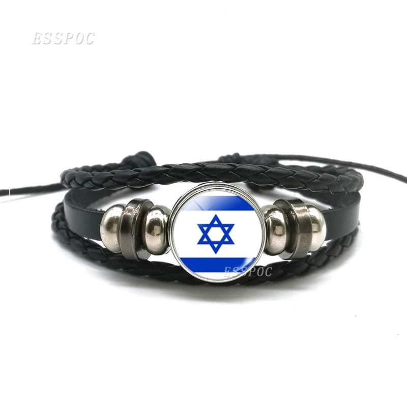 Israel Национальные флаги, Испания, Турция, США, очаровательный черный браслет на кнопке, Кожаные плетеные веревки, в стиле панк, для женщин и мужчин, подарок - Окраска металла: Israel