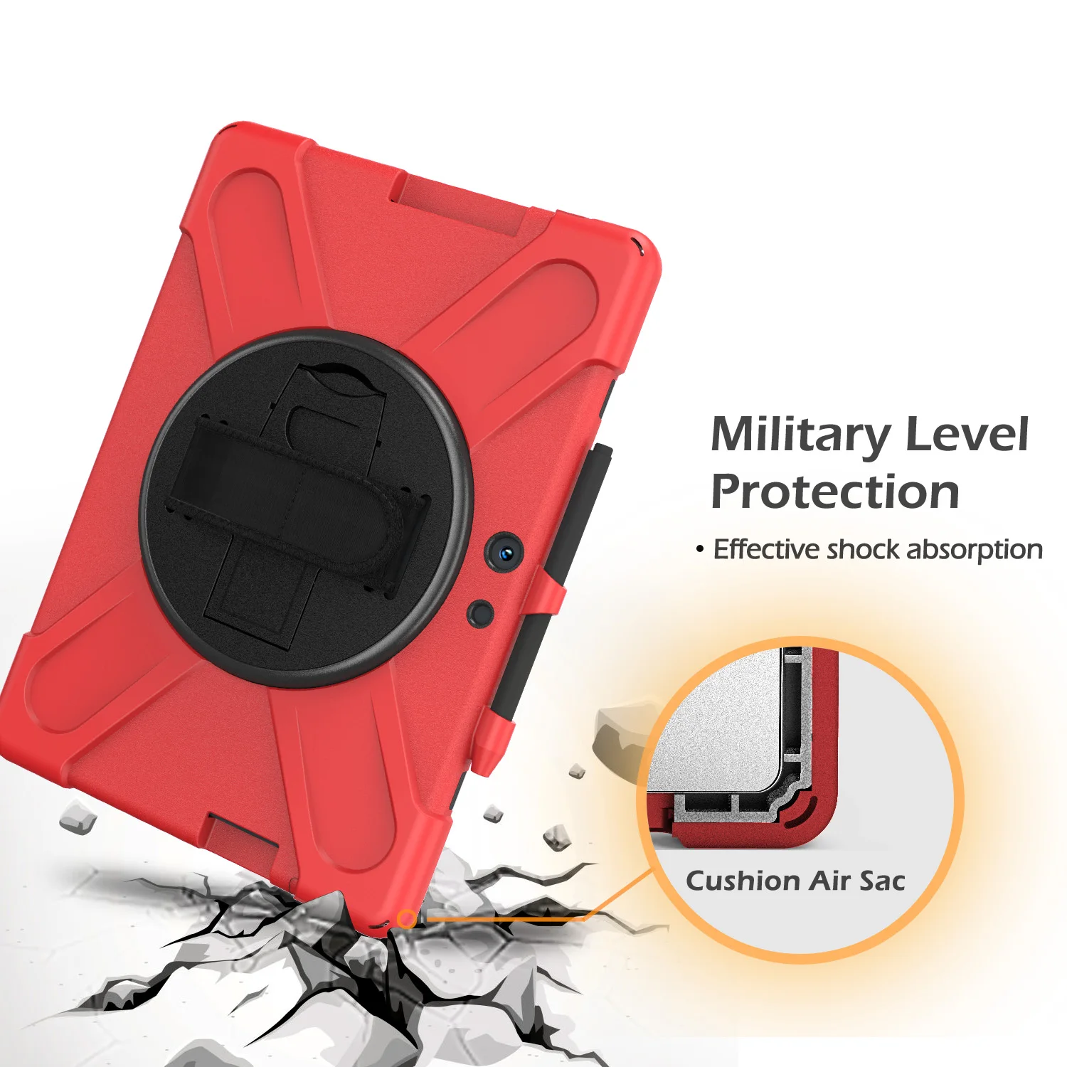 

Case for Microsoft Surface Pro X Cover Rotating Stand Silicone Kids Safe Shockproof Shoulder Strap Rope Tablet Shell