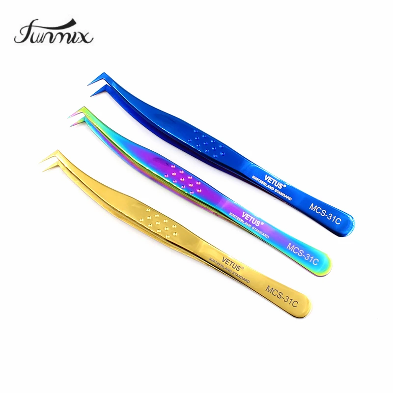 

100% VETUS colorful Eyelash Tweezer Convex surface 3D/6D Volume Eyelash Extension Tool Fan Lash Tweezer with Anti-slip groove