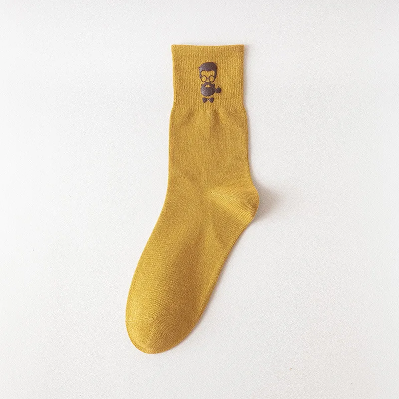 

1Pair High Quality Men's Socks Pure Color Head Portraits Socks Personality Cotton Socks Gentleman Business Printing Male Socks