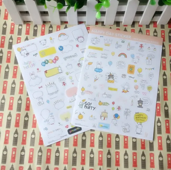 

10packs/lot Happy Day Animal paper Sticker 2sheets per set Multifunction Cartoon DIY Stickers Office school supplies