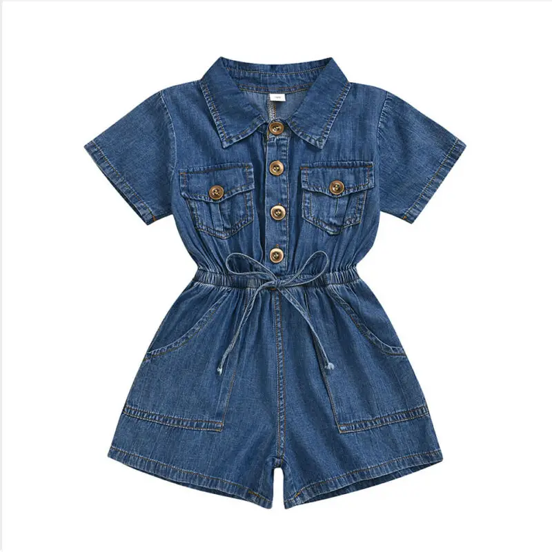 

2020 Baby Summer Clothing Toddler Kid Baby Girl Romper Short Jumpsuit Solid Blue Denim Outfit One-Piece Playsuit Outfit Clothes