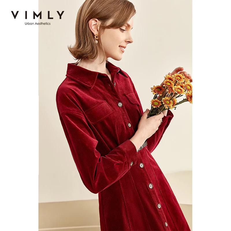 Vimly элегантное женское платье винтажное вельветовое с отложным воротником