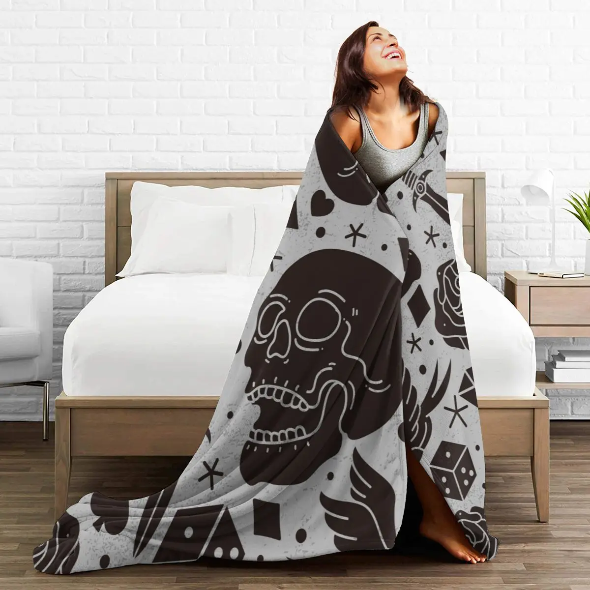 

Soft Warm Flannel Blanket Horror Tattoo Travel Portable Winter Throw Thin Bed Sofa Blanket