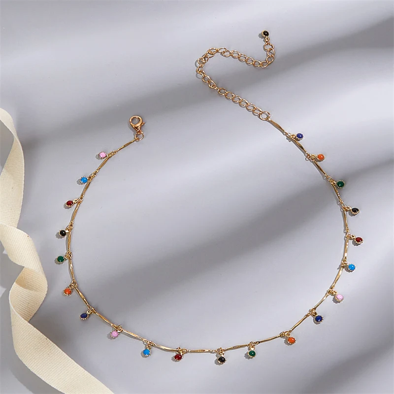 Фото Женское Ожерелье с разноцветными бусинами подвеска кисточкой цепочка до ключиц