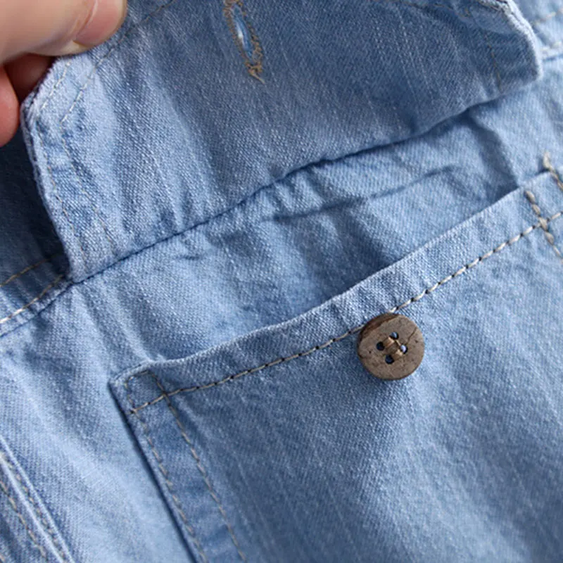 Женская джинсовая рубашка с длинным рукавом двумя карманами|blouse fashion|blouses plusfashion