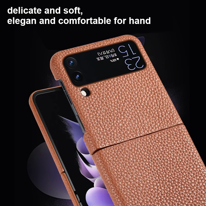 LANGSIDI Luxury Genuine Leather phone cases For Samsung Z flip 3 4 5G Funda Protective Shockproof cover For galaxy z flip 4 case