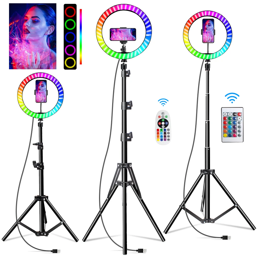 

10 Inch Rgb Video Light 16Colors Rgb Ring Lamp For Phone with Remote Camera Studio Large Light Led USB Ring 26cm for Youtuber