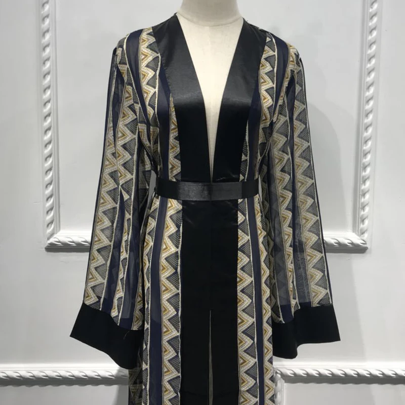 Geometrical Printing Open Kimono Abaya Cardigan Gown Long Sleeves Women Muslim Arab Dubai Turk Modest Wear Chic Dress | Тематическая