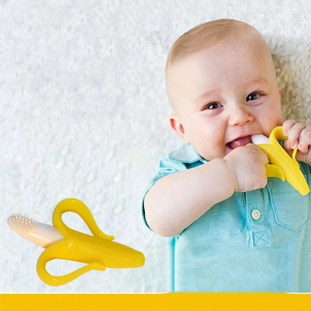

Baby Teething Toy Banana Shape Baby Toothbrush Silicone Baby Training Chewable Silicone Tooth Tape Base