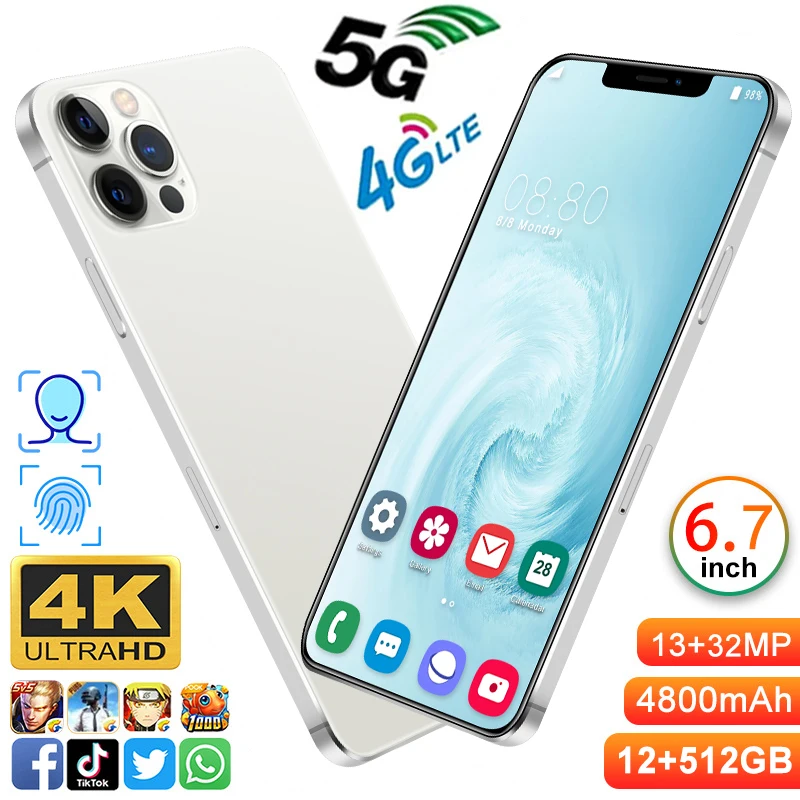 

I12 Pro Max Rear Triple Camera 32MP Selfie Smartphone Snapdragon 865 12GB+512GB 6.7 Inch 4800mAh Android 9.1 Mobile Phone 5G LTE