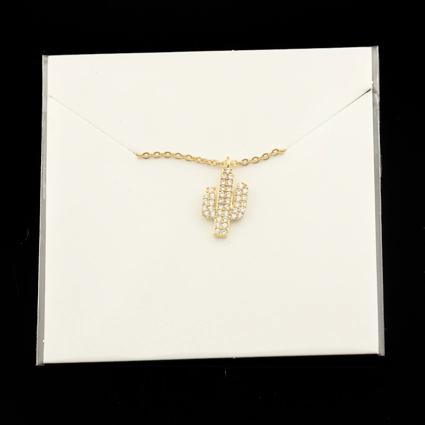 

Crystal Cactus Pendant Necklace For Women Stainless Steel Neck Chains Exquisite Fashion Ladies Jewelry Bff Best Friendship Gifts